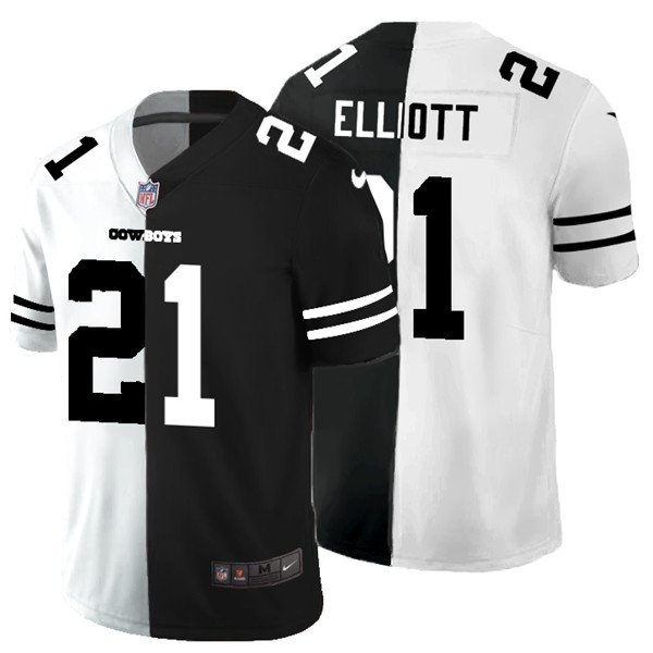 Dallas Cowboys #21 Ezekiel Elliott Black White Split 2020 Stitched Jersey