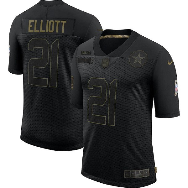 Dallas Cowboys #21 Ezekiel Elliott 2020 Black Salute To Service Limited Stitched Jersey