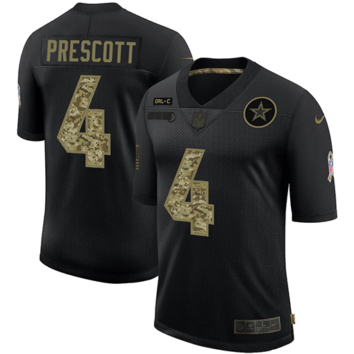 Dallas Cowboys #4 Dak Prescott 2020 Black Camo Salute To Service Limited Stitched Jersey