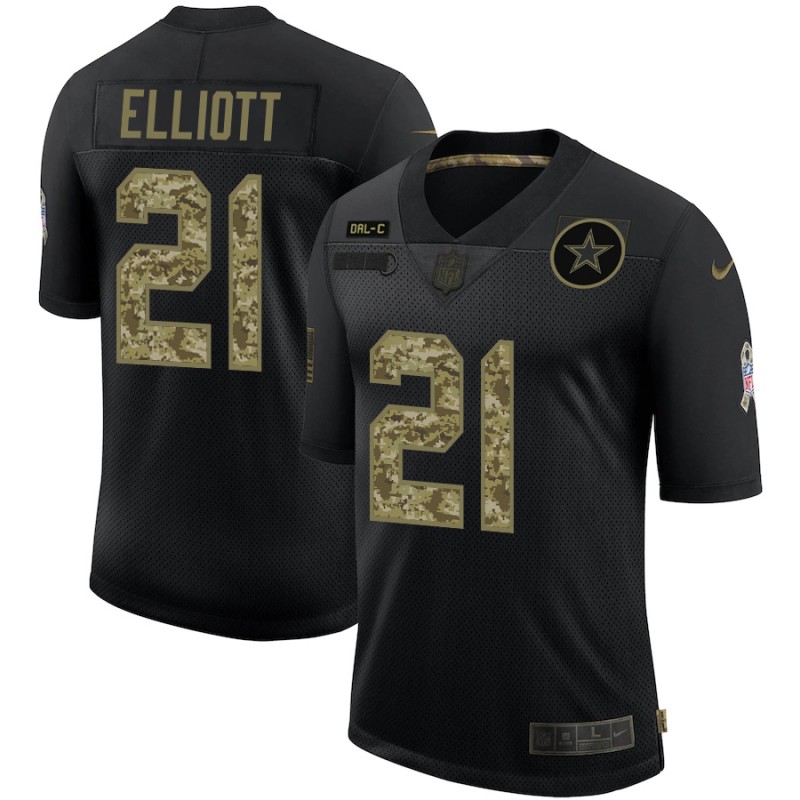 Dallas Cowboys #21 Ezekiel Elliott 2020 Black Camo Salute To Service Limited Stitched Jersey