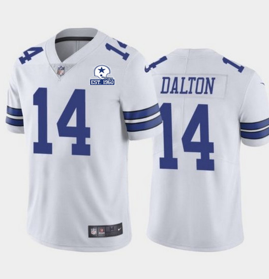 Dallas Cowboys #14 Andy Dalton White With Est 1960 Patch Limited Stitched Jersey