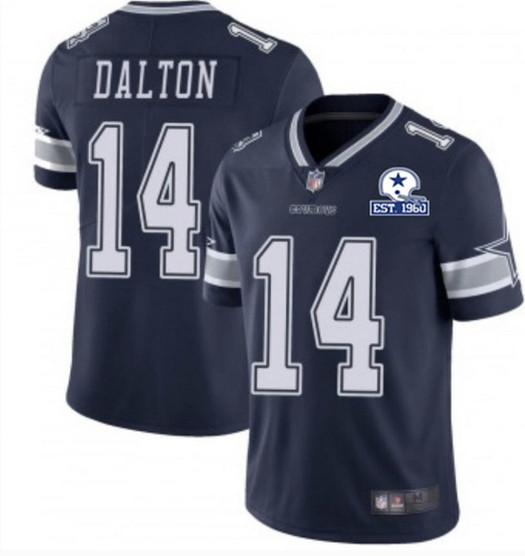 Dallas Cowboys #14 Andy Dalton Navy With Est 1960 Patch Limited Stitched Jersey