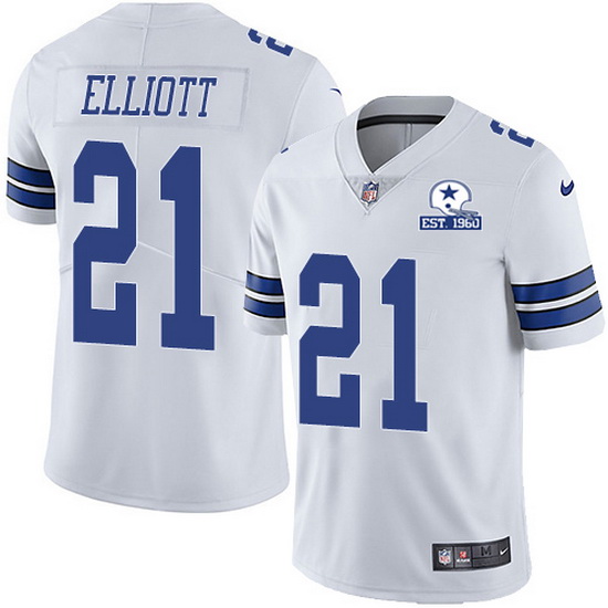 Dallas Cowboys #21 Ezekiel Elliott White With Est 1960 Patch Limited Stitched Jersey