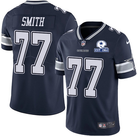 Dallas Cowboys #77 Tyron Smith Navy With Est 1960 Patch Limited Stitched Jersey