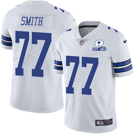 Dallas Cowboys #77 Tyron Smith White With Est 1960 Patch Limited Stitched Jersey
