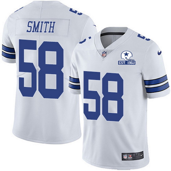 Dallas Cowboys #58 Aldon Smith White With Est 1960 Patch Limited Stitched Jersey