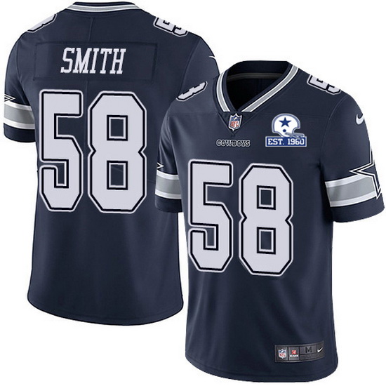 Dallas Cowboys #58 Aldon Smith Navy With Est 1960 Patch Limited Stitched Jersey