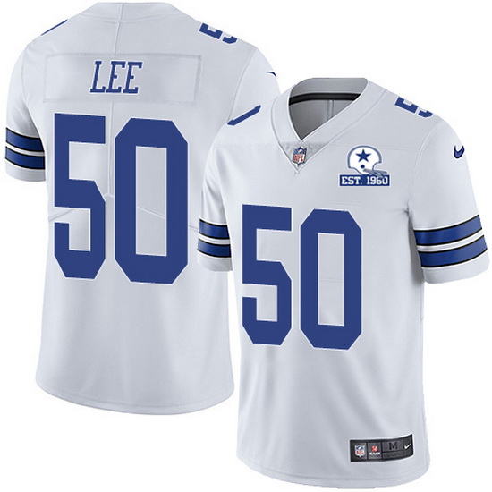 Dallas Cowboys #50 Sean Lee White With Est 1960 Patch Limited Stitched Jersey