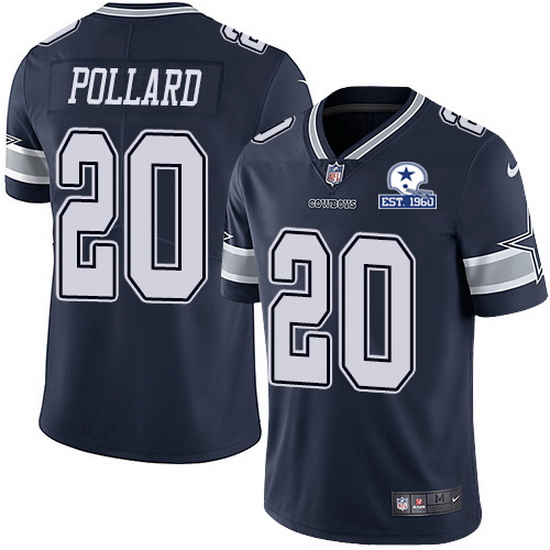 Dallas Cowboys #20 Tony Pollard Navy With Est 1960 Patch Limited Stitched Jersey