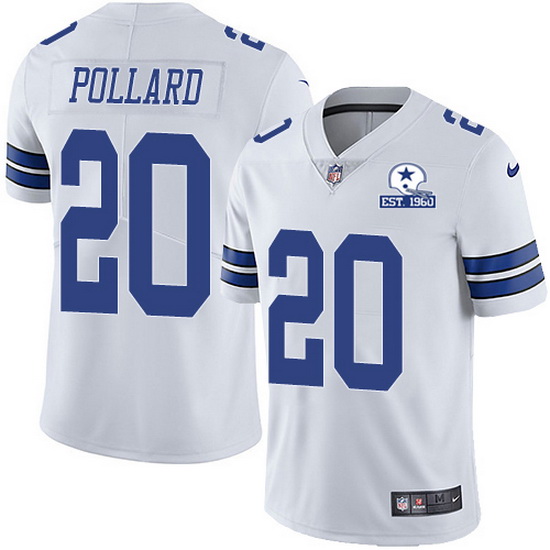 Dallas Cowboys #20 Tony Pollard White With Est 1960 Patch Limited Stitched Jersey