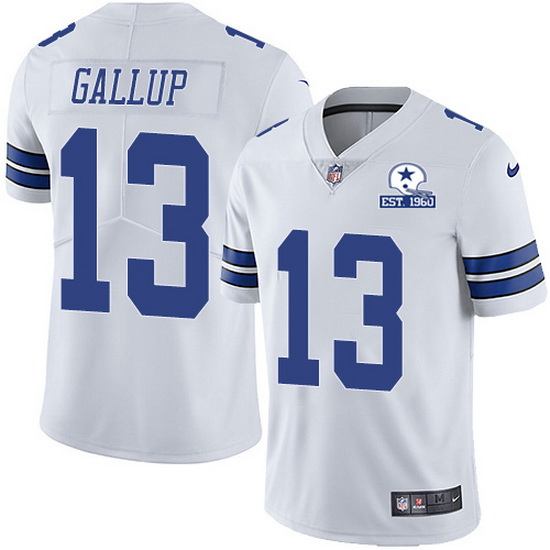 Dallas Cowboys #13 Michael Gallup White With Est 1960 Patch Limited Stitched Jersey