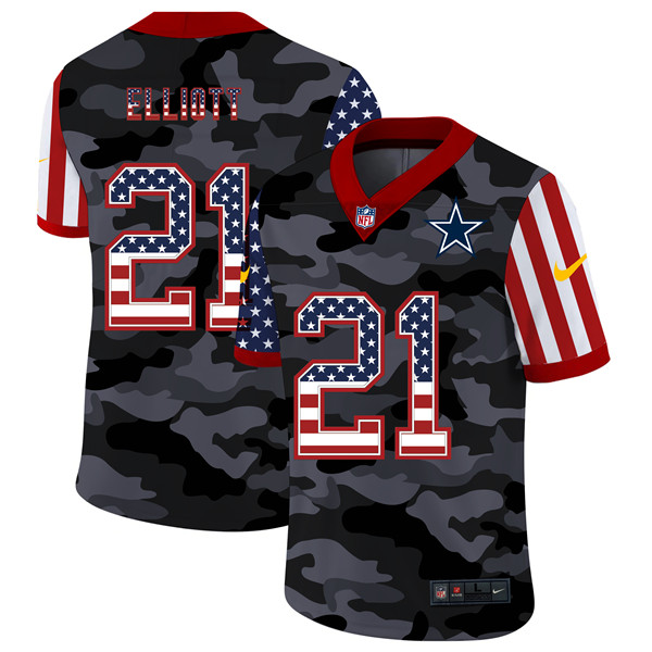 Dallas Cowboys #21 Ezekiel Elliott 2020 Camo USA Flag Limited Stitched Jersey