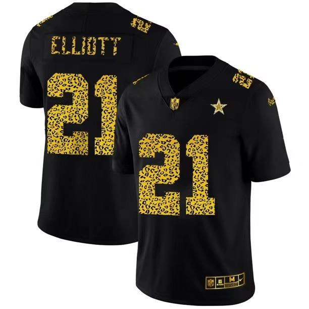 Dallas Cowboys #21 Ezekiel Elliott 2020 Black Leopard Print Fashion Limited Stitched Jersey