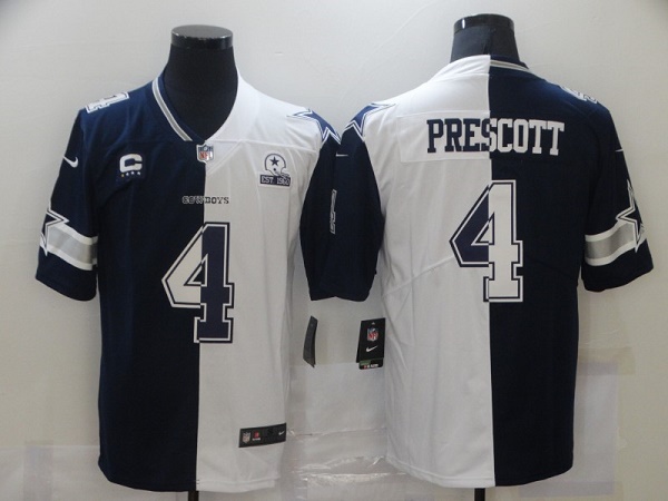 Dallas Cowboys #4 Dak Prescott Navy White Split With C Patch Stitched Jersey