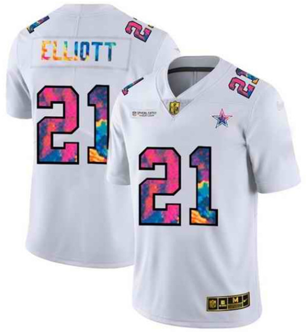 Dallas Cowboys #21 Ezekiel Elliott White Crucial Catch Limited Stitched Jersey 