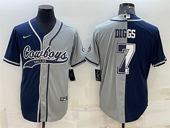 Dallas Cowboys #7 Trevon Diggs Navy Gray Split With Patch Cool Base Stitched Baseball Jersey