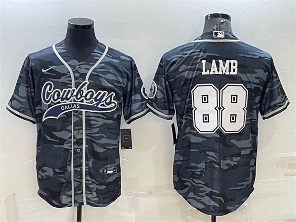Dallas Cowboys #88 CeeDee Lamb Gray Camo With Patch Cool Base Stitched Baseball Jersey