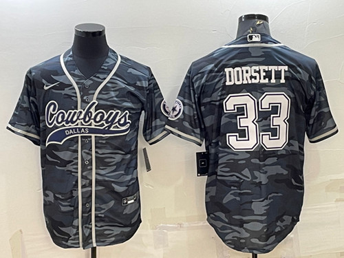 Dallas Cowboys #33 Tony Dorsett Gray Camo With Patch Cool Base Stitched Baseball Jersey
