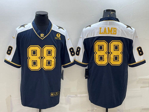 Dallas Cowboys #88 CeeDee Lamb Navy Gold Edition With 1960 Patch Limited Stitched Football Jersey