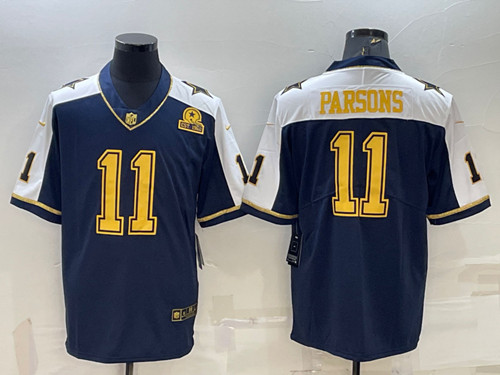 Dallas Cowboys #11 Micah Parsons Navy Gold Edition With 1960 Patch Limited Stitched Football Jersey