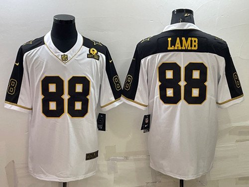 Dallas Cowboys #88 CeeDee Lamb White Gold Edition With 1960 Patch Limited Stitched Football Jersey