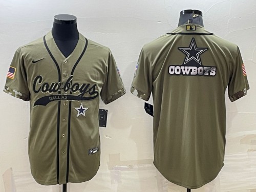 Dallas Cowboys Olive Salute To Service Team Big Logo Cool Base Stitched Baseball Jersey