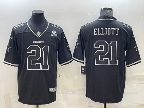 Dallas Cowboys #21 Ezekiel Elliott Black With 1960 Patch Limited Stitched Football Jersey