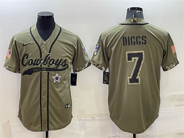 Dallas Cowboys #7 Trevon Diggs 2022 Olive Salute To Service Cool Base Stitched Baseball Jersey