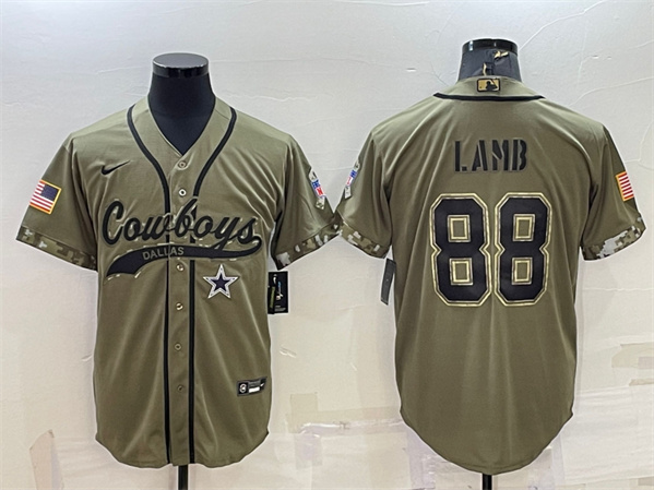 Dallas Cowboys #88 CeeDee Lamb 2022 Olive Salute To Service Cool Base Stitched Baseball Jersey