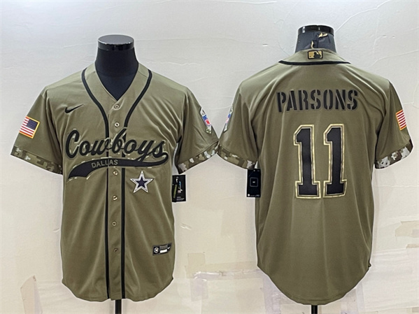 Dallas Cowboys #11 Micah Parsons 2022 Olive Salute To Service Cool Base Stitched Baseball Jersey
