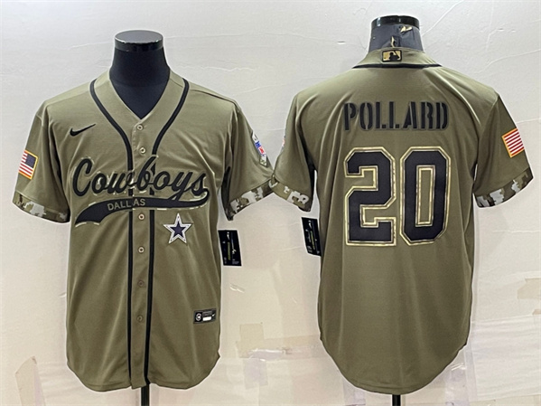 Dallas Cowboys #20 Tony Pollard Olive 2022 Salute To Service Cool Base Stitched Baseball Jersey