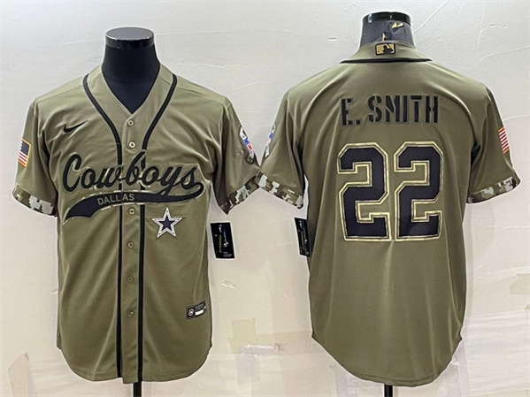 Dallas Cowboys #22 Emmitt Smith Olive 2022 Salute To Service Cool Base Stitched Baseball Jersey
