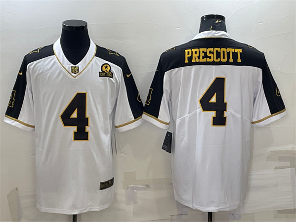 Dallas Cowboys #4 Dak Prescott White Gold With 1960 Patch Thanksgiving Vapor Untouchable Limited Stitched Football Jersey