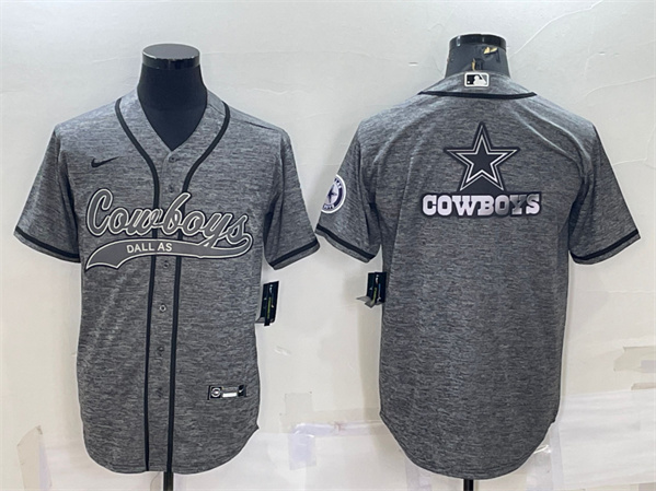 Dallas Cowboys Gray Team Big Logo With Patch Cool Base Stitched Baseball Jersey