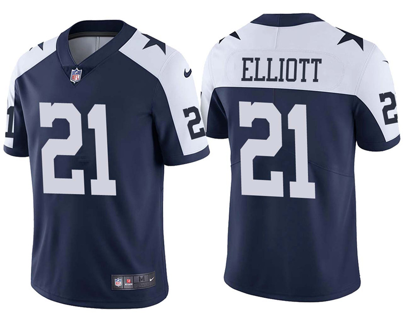 Dallas Cowboys #21 Ezekiel Elliott Navy Blue Thanksgiving Stitched Vapor Untouchable Limited Throwback Nike Jersey