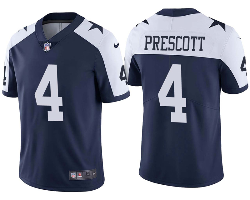 Dallas Cowboys #4 Dak Prescott Navy Blue Thanksgiving Stitched Vapor Untouchable Limited Throwback Nike Jersey