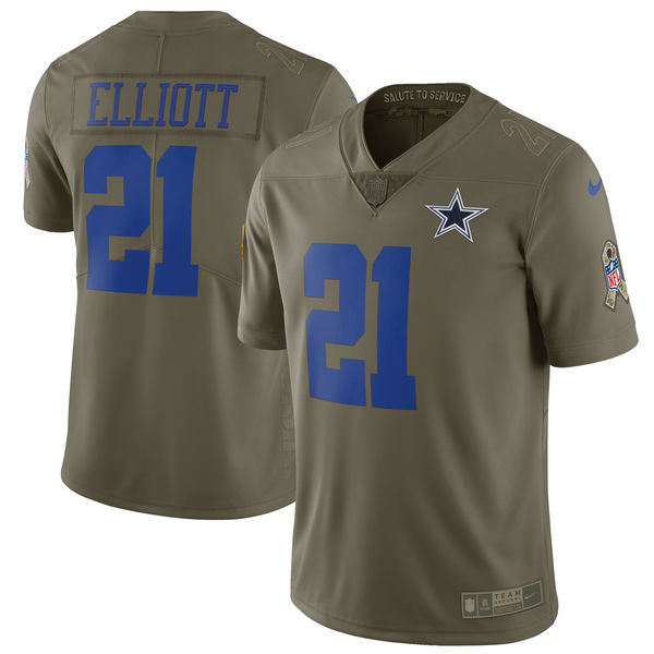 Dallas Cowboys #21 Ezekiel Elliott Olive Salute To Service Limited Stitched Nike Jersey