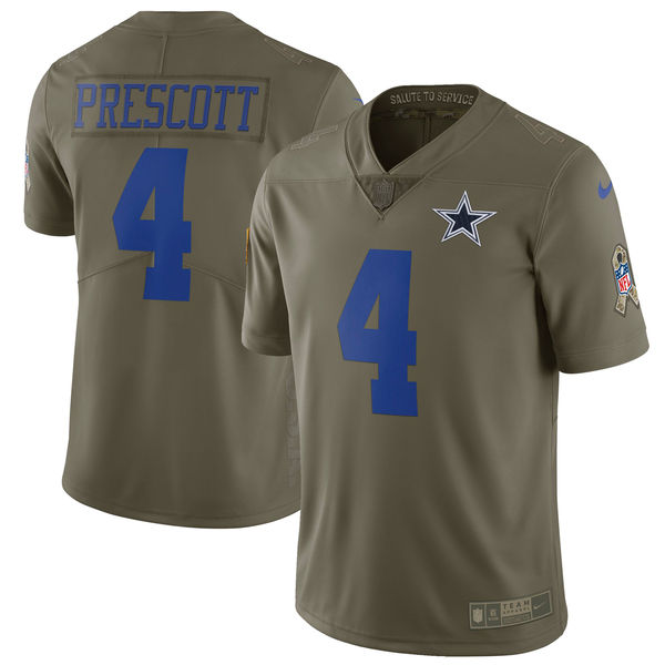 Dallas Cowboys #4 Dak Prescott Olive Salute To Service Limited Stitched Nike Jersey