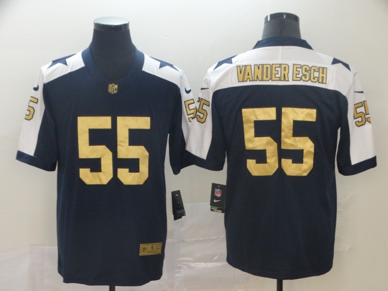 Dallas Cowboys #55 Leighton Vander Esch Navy Blue Thanksgiving Throwback Gold Limited Stitched Jersey