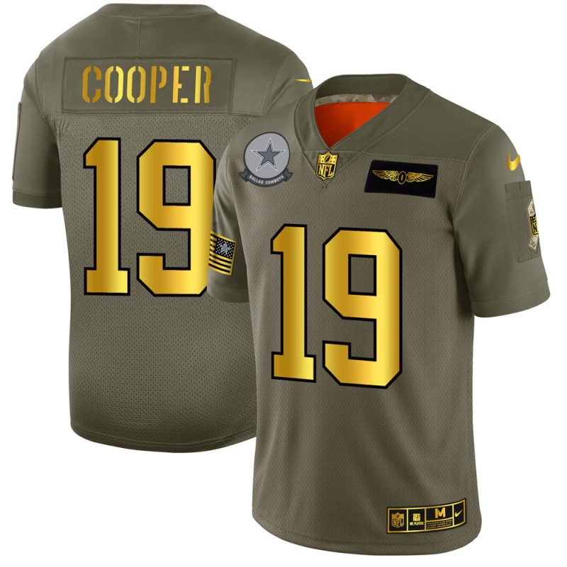 Dallas Cowboys #19 Amari Cooper 2019 Olive Gold Salute To Service Limited Stitched Jersey