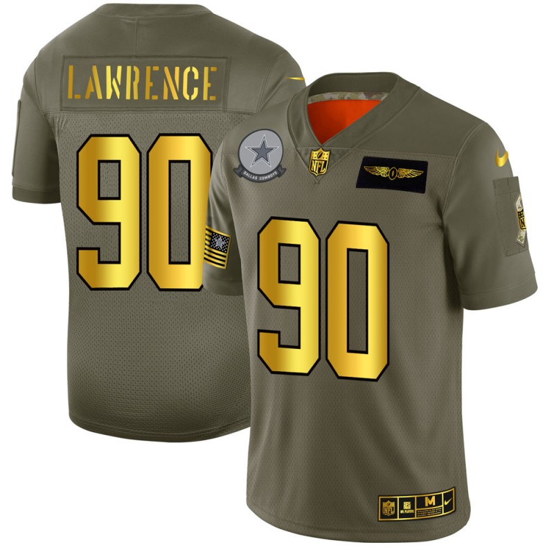 Dallas Cowboys #90 Demarcus Lawrence 2019 Olive Gold Salute To Service Limited Stitched Jersey