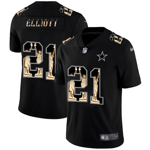 Dallas Cowboys #21 Ezekiel Elliott 2019 Black Statue Of Liberty Limited Stitched Jersey