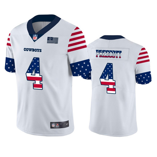 Dallas Cowboys #4 Dak Prescott White 2019 USA Flag Fashion Stitched Jersey
