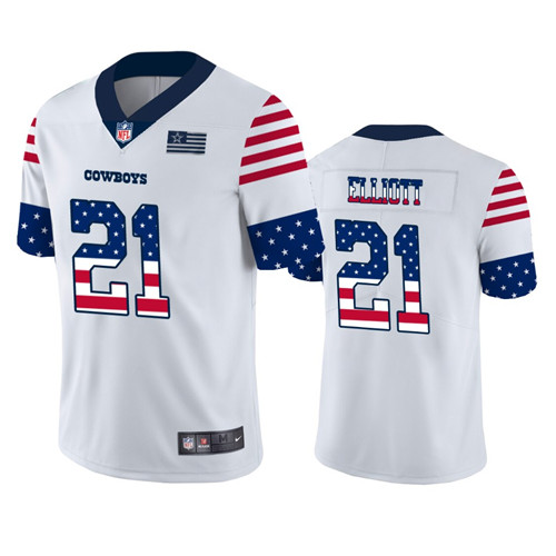 Dallas Cowboys #21 Ezekiel Elliott White 2019 USA Flag Fashion Stitched Jersey