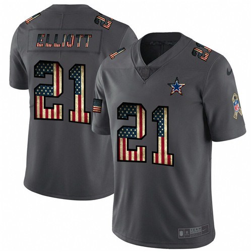 Dallas Cowboys #21 Ezekiel Elliott Grey 2019 Salute To Service USA Flag Fashion Limited Stitched Jersey