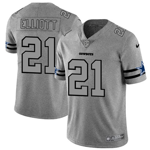 Dallas Cowboys #21 Ezekiel Elliott 2019 Gray Gridiron Team Logo Stitched Jersey