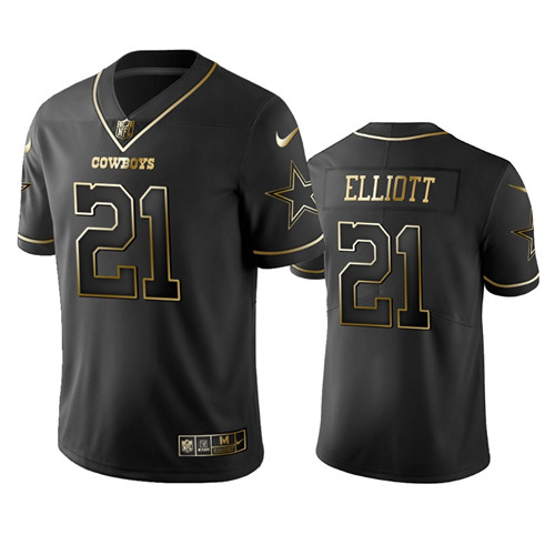Dallas Cowboys #21 Ezekiel Elliott Black 2019 Golden Edition Stitched Jersey