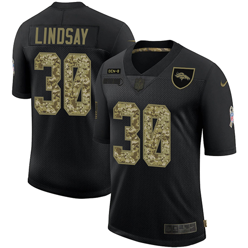 Denver Broncos #30 Phillip Lindsay 2020 Black Camo Salute To Service Limited Stitched Jersey