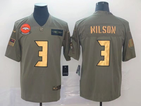 Denver Broncos #3 Russell Wilson Olive Gold Salute To Service Limited Stitched Jersey