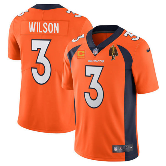 Denver Broncos #3 Russell Wilson Orange With C Patch Walter Payton Patch Vapor Untouchable Limited Stitched Jersey